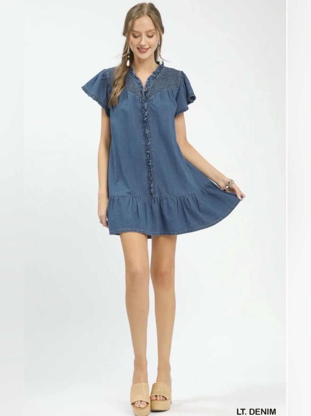 Umgee Ruffled Washed Denim Dress🛍️